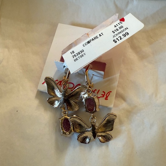 Betsey Johnson Glittery Pink and Gold Butterfly Earrings - Picture 3 of 5